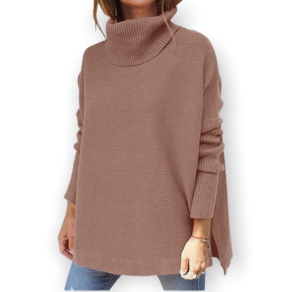 Sweaters - Tan slouchy knitted cowl neck sweater